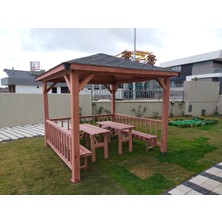 Şen Mobilya Maun Renk Ahşap Pergola Maun Renk Yazlık Için Emprenyeli Çam Ağacından 9 M² 300X300 cm