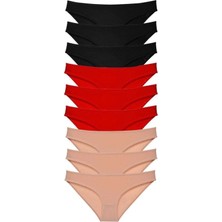 Silky Glows 9 Adet Süper Eko Set Likralı Kadın Slip Külot Siyah Kırmızı Ten Mudanis