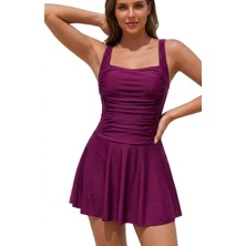 Deep Beach Curve Büzgülü Toparlayıcı Incelten Etkili Drapeli Sortlu Elbise Etek Mayo