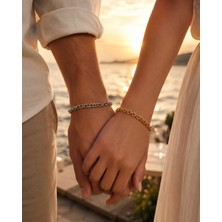 Adata Jewelry Çelik Altın Kaplama Doc Zincir Çift Kombin Bilekliği Kadın / Erkek / Gold /gümüş Uzatma Zincirli
