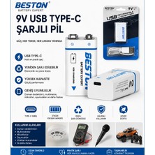Azurtech Beston 9V Usb-C Şarj Edilebilir Pil  Yüksek Kapasiteli