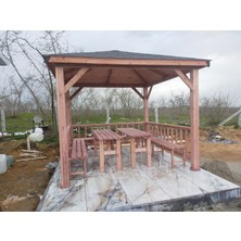 Şen Mobilya Maun Renk Ahşap Pergola Maun Renk Kır Bahçesi Için Emprenyeli Çam Ağacından 9 M² 300X300 cm