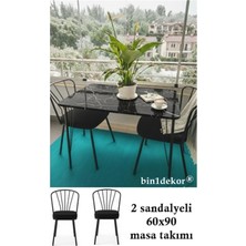 Bin1dekor Mutfak Masası, Yemek Masası , Balkon Masası 60X90 Metal Ayaklı 2 Sandalyeli
