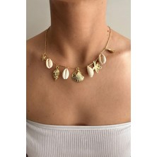 Rmy Moda Kadın Gold Deniz Kabuklu Karma Zincir Kolye