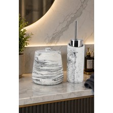 Empressco Mermer Desenli Beton Banyo Seti, Wc Fırçası ve Çöp Kovası 4l