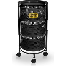 River World Tekerlekli Rengi Siyah Açılabilen 3 Katlı Çok Amaçlı Metal Raf Mutfak, Balkon, Kiler
