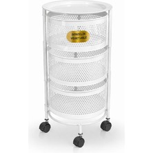 River World Tekerlekli Rengi Beyaz Açılabilen 3 Katlı Çok Amaçlı Metal Raf Mutfak, Balkon, Kiler