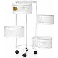 River World Tekerlekli Rengi Beyaz Açılabilen 4 Katlı Çok Amaçlı Metal Raf Mutfak, Balkon, Kiler