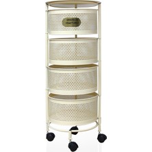 River World Tekerlekli Rengi Krem Açılabilen 4 Katlı Çok Amaçlı Metal Raf Mutfak, Balkon, Kiler