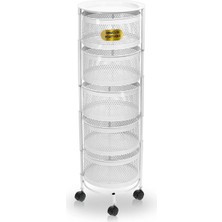 River World Tekerlekli Rengi Beyaz Açılabilen 5 Katlı Çok Amaçlı Metal Raf Mutfak, Balkon, Kiler