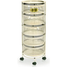 River World Tekerlekli Rengi Krem Açılabilen 5 Katlı Çok Amaçlı Metal Raf Mutfak, Balkon, Kiler