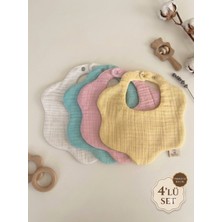 Boho Piccolo 4’lü Çiçek 8 Katlı %100 Pamuk Müslin Bebek Mama Önlüğü Yakalık Salya Önlüğü