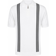Trender Yarım Fermuarlı Beyaz-Lacivert Erkek Polo Yaka T-Shirt 17439