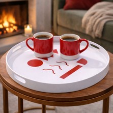Splash 35 cm Yuvarlak Desenli Sunum Tepsisi Çay Tepsisi Kahve Tepsisi Dekoratif Tepsi
