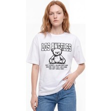 Hakke Los Angeles Teddy Baskılı Oversize T-Shırt