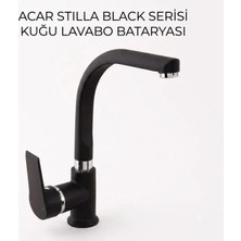 Acar Stilla Black Siyah Kuğu Lavabo Bataryası - Mat Siyah & Krom Detaylı Lüks Banyo Musluğu - Yüksek Tasarım