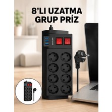 Epilons Termal Korumalı 8 Prizli 3 Usb’li Uzatma Kablosu Yeni Nesil