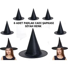 Mentra Online Siyah Renk Parlak Dralon Cadı Şapkası Yetişkin ve Çocuk Uyumlu 6 Adet - Parti Seti