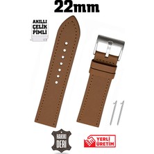 Saatse 22MM Açık Kahverengi Taba Spor Hakiki Deri Saat Kordonu Kayış Akıllı Pimli