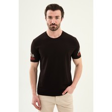 MCR Düz Slim Fit Kolu Nakışlı Bisiklet Yaka Erkek T-Shirt