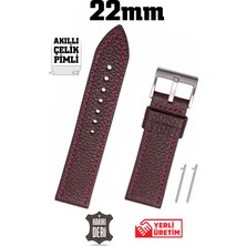 Saatse 22MM Bordo Spor Hakiki Deri Saat Kordonu Kayış Akıllı Pimli