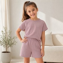 Tace Kids Tace Kıds Kız Çocuk Taşlı Beli Lastikli Şortlu Rahat Oshyo Kumaş Yazlık Takım- 4-9 Yaş