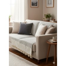 Feray Home Koltuk Örtüsü 180X210 cm | Kaymaz Dokulu, Püsküllü Şık Tasarım %100 Pamuk
