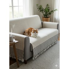 Feray Home Koltuk Örtüsü 180X210 cm | Kaymaz Dokulu, Püsküllü Şık Tasarım %100 Pamuk
