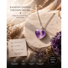 Morlisse Doğal Ametist Kalp Kolye | Doğal Taş Kolye | El Yapımı Şık Kadın Kolyesi | Hediyelik Mor Kristal Kolye