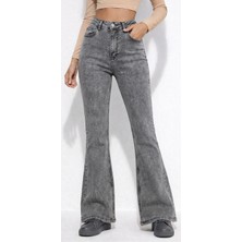 Lenithra Kadın Yüksek Bel Ispanyol Paça Power Likra Kot Denim Jean