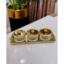 3'lü Çok Amaçlı Kapaklı Tepsili Cam Sunumluk Kahvaltılık Çerezlik
