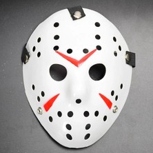 Mentra Online Beyaz Renk Kırmızı Çizgili Tam Yüz Hokey Jason Maskesi Hannibal Maskesi - Parti Gözlüğü & Maske