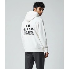 Calvin Klein Erkek Normal Kalıp Önü ve Arkası Logo Baskılı Kapüşonlu Ekru Sweatshirt LV04RG273G-YAS