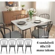 Wood İdea Yemek Masası Mutfak Masası ,balkon Masası 60X110 4 Sandalyeli Beyaz