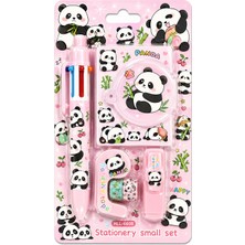 Joyland Panda Temalı Spiral Not Defteri Çok Renkli Tükenmez Kalem Mini Fosforlu Kalem Bant ve Kesici Kırtasiye Paketi