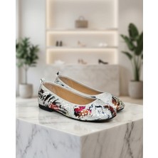 Futsi Shoes Arıa Beyaz Renkli Desenli Hakiki Deri Kadın Kumaş Babet