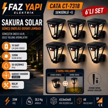 Faz Yapı Elektrik - Cata CT-7318 Sakura Solar Sensörlü Güneş Enerjili Duvar Lambası 6'lı Set