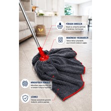 Visluna ( 1 Adet ) Mega Boy Lüks Kalite Gri Renk Mikrofiber Paspas Mop Yedek Ucu