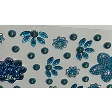 Next Plus Lisanslı Üç Boyutlu Flower Series Taş Sticker Yapışkanlı Saç, Yüz, Tırnak, Makyaj Çıkartma Hologramlımavi Blue