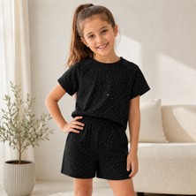 Tace Kids Tace Kıds Kız Çocuk Taşlı Beli Lastikli Şortlu Rahat Oshyo Kumaş Yazlık Takım- 4-9 Yaş