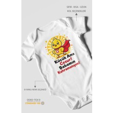 Morivo Kids Küçük Ama Cesur Babamın Kahramanıyım Kısa Kollu Bebek Body %100 Pamuk