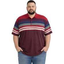 Battal Moda Erkek Büyük Beden Bordo Polo Yaka Kısa Kollu Stripe Tişört 5xl-6xl-7xl-8xl
