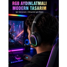 Nemere Rgb Işıklı Bluetooth Mikrofonlu Kulaklık Uzun Süreli Kullanım Type-C Şarjlı