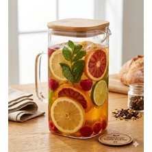 Leylart Bambu Kapaklı , Vakumlu Cam Sürahi , 1500ML
