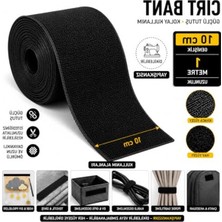 Die Grup Siyah Cırt Bant, 10 cm x 1 Metre, Yapışkansız Velcro Bant