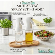 Bamboo Star Airfryer Sprey Yağdanlık 2 Li Beyaz Renk ve Bambu Altlık Seti