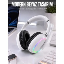 Nemere Kablosuz Bluetooth Mikrofonlu Beyaz Kulaklık  Rgb Işıklı