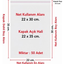 Çeliker 22X30+5 CM.(22X35) 50 Adet Şeffaf Bantlı Yapışkanlı Jelatin Poşet