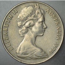 Banknoting Avustralya 20 Cent 1970 Kraliçe Iı. Elizabeth. Ornitorenk Temalı. 28,6 Mm.