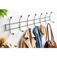 Sipahioğlugroup 7 Kancalı Vidalı Metal Duvar Askısı, Kapı Arkası Elbise Mont Havlu ve Çanta Askılığı, Krom, 55 x 14 cm